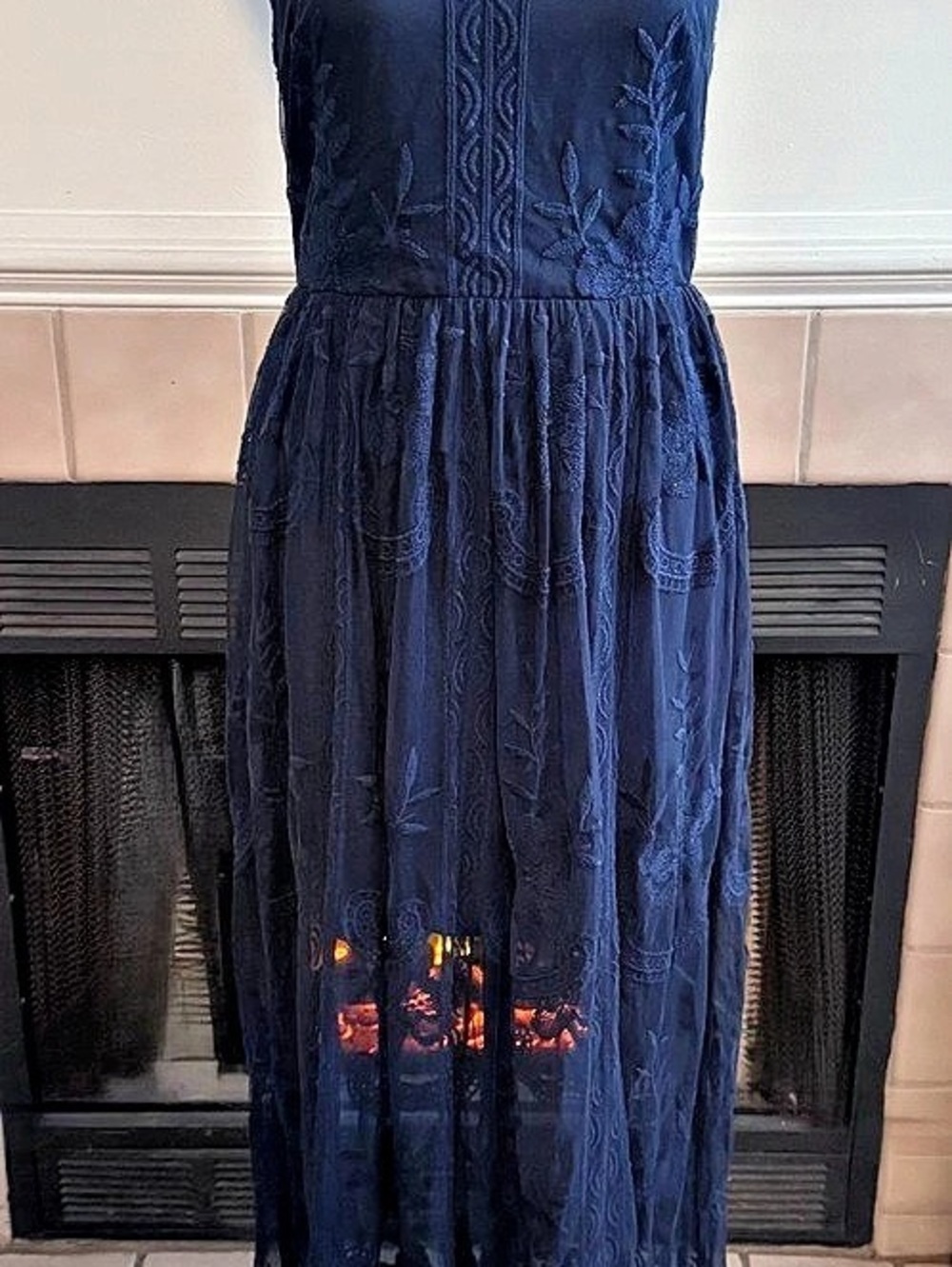 Altar’d State Blue Bohemian Style Lace Halter Dress
